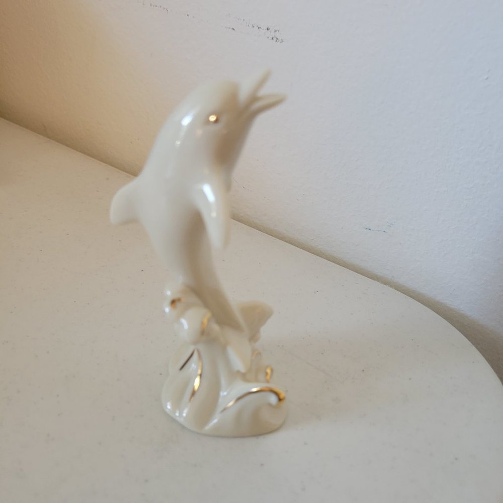 Lenox, Vintage Porcelain Jumping Dolphin Figurine W/Gold Trim